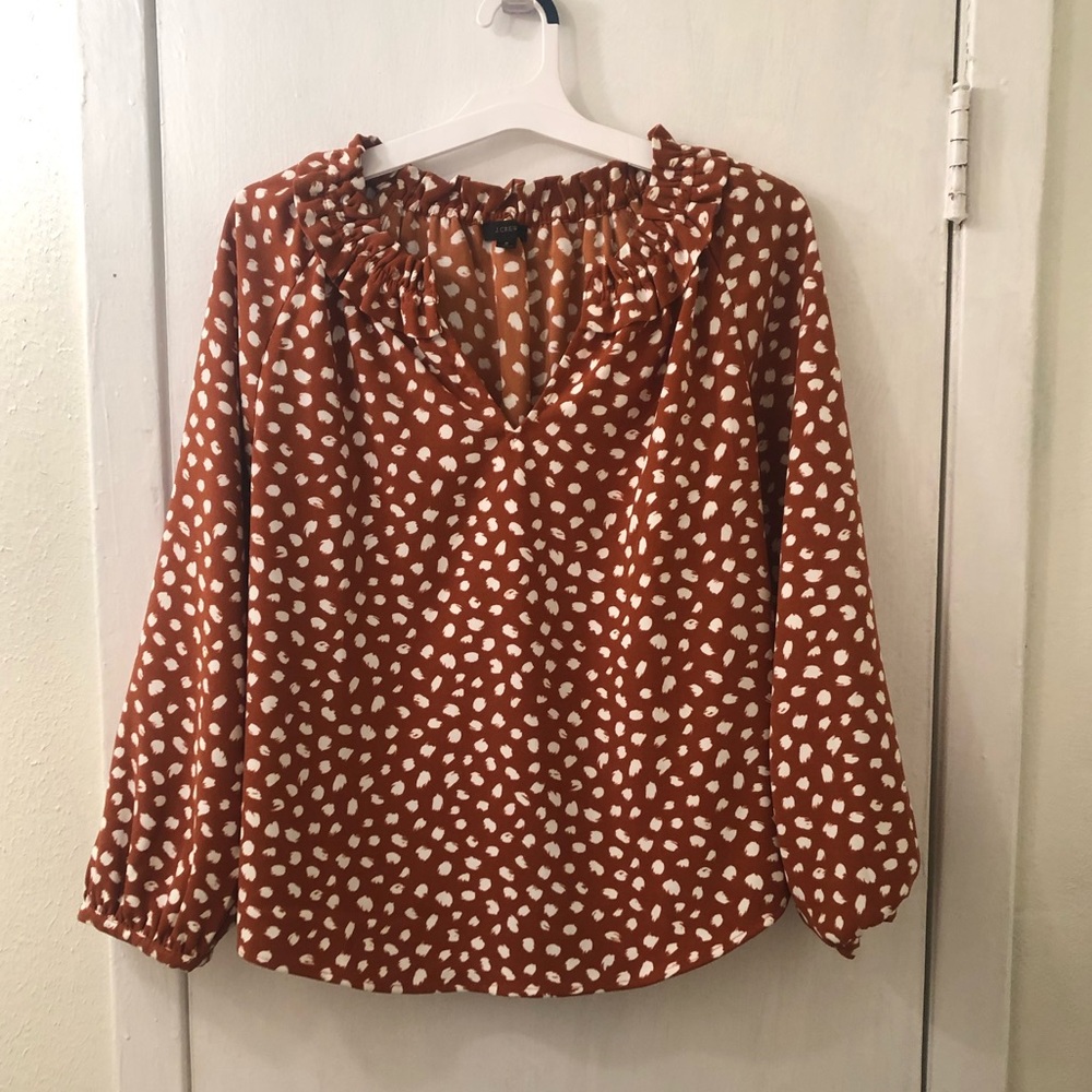 Jcrew Drapey ruffleneck top in brushstroke printed 365 crepe